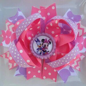 Daisy Duck Minnie Mouse Pink Lavender White Bottle Cap Hair Bow 5"